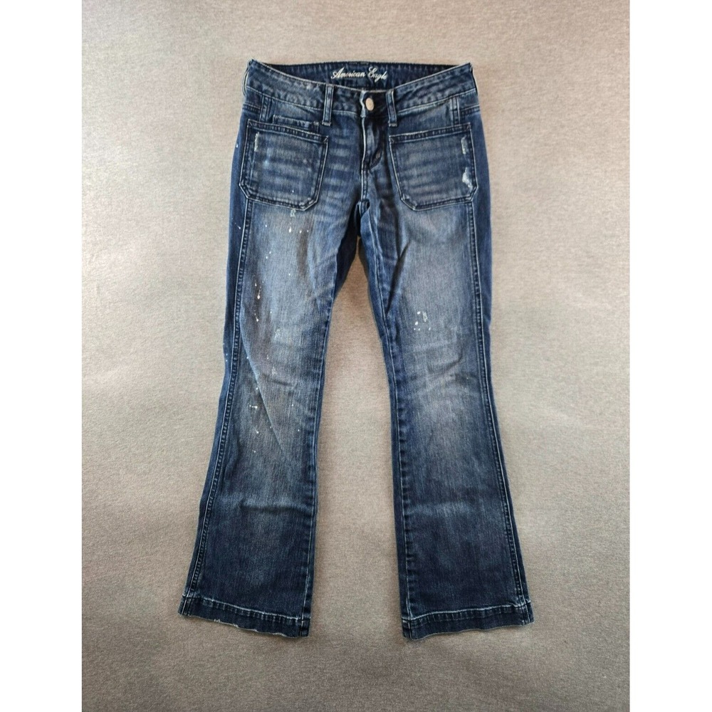 VTG American‎ Eagle Jeans Womens 4 Blue Denim Vintage Flare Stretch Y2K Whiskers